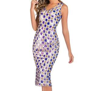 AMAZING MAE Sequin Checkered Midi Dress